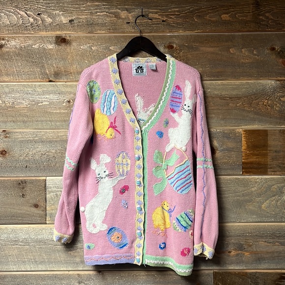 Storybook Knits Sweaters - SOLD Vintage Storybook Knits Pastel Pink Easter Sweater M Cottagecore Grandma